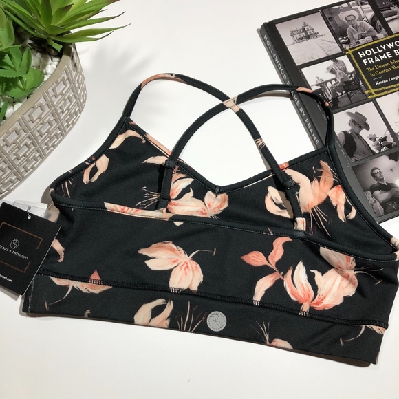 Threads 4 Thought Sports Bra Pink & Black Flowers - Picture 4 of 6